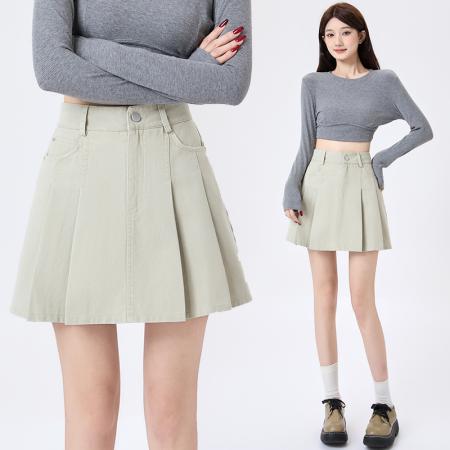 BY12965# 洗水牛仔百褶半身裙女春夏新款高腰显瘦防走光A字短裙 服裝批發女裝批發服飾貨源