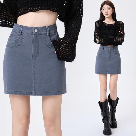 BY12966# 洗水牛仔A字半身裙女春夏新款高腰显瘦包臀防走光短裙 服裝批發女裝批發服飾貨源