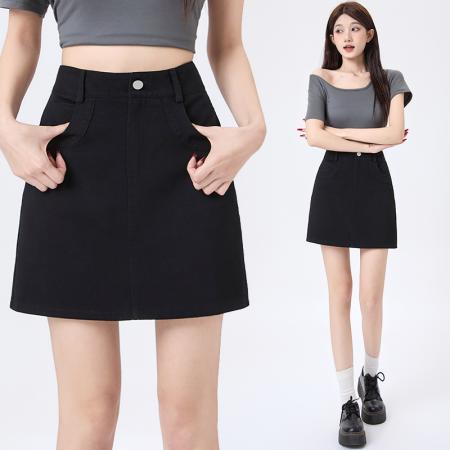 BY12966# 洗水牛仔A字半身裙女春夏新款高腰显瘦包臀防走光短裙 服裝批發女裝批發服飾貨源