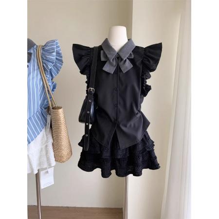 BY12967# 学院风小飞袖蛋糕裙套装女夏季T恤上衣+蓬蓬半身裙小众别致两件套 服裝批發女裝批發服飾貨源