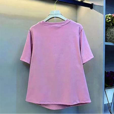 BY12971# 原版质量特大码300斤前片印花纯色圆领短袖T恤上衣女 服裝批發女裝批發服飾貨源