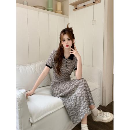 BY12978# 夏季法式甜美短袖连衣裙POLO领收腰显瘦约会连衣裙 服裝批發女裝批發服飾貨源