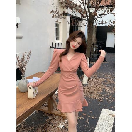 高级感法式v领长袖黑色连衣裙女春季新款高端气质裙子春装 服裝批發女裝批發服飾貨源