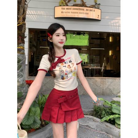 夏季美式甜辣小猫学院风显瘦上衣修身裙子 服裝批發女裝批發服飾貨源
