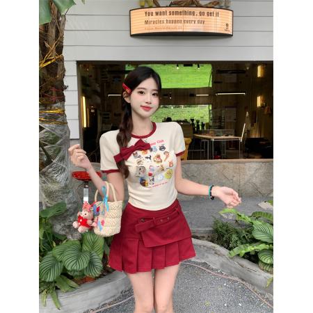 BY12987# 夏季美式甜辣小猫学院风显瘦上衣修身裙子 服裝批發女裝批發服飾貨源