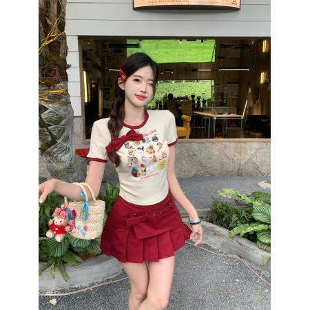 BY12987# 夏季美式甜辣小猫学院风显瘦上衣修身裙子 服裝批發女裝批發服飾貨源