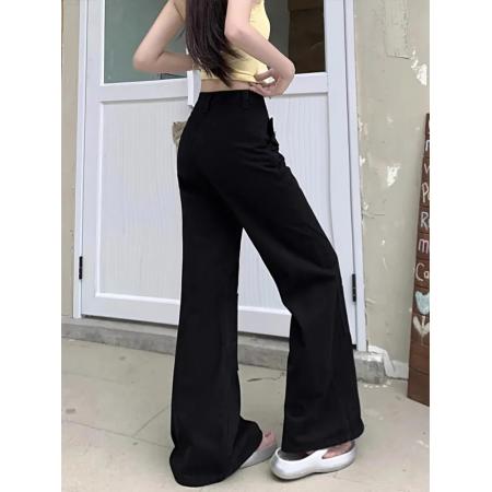 BY12991# 美式工装微喇牛仔裤女夏季新款高腰显瘦多口袋不贴腿马蹄裤拖地裤 服裝批發女裝批發服飾貨源