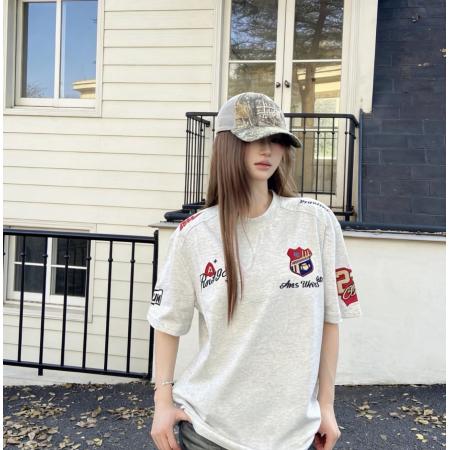 BY12993# 刺绣+内里铺布纯棉精梳紧密短袖t恤女 服裝批發女裝批發服飾貨源