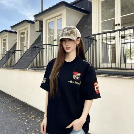 BY12993# 刺绣+内里铺布纯棉精梳紧密短袖t恤女 服裝批發女裝批發服飾貨源