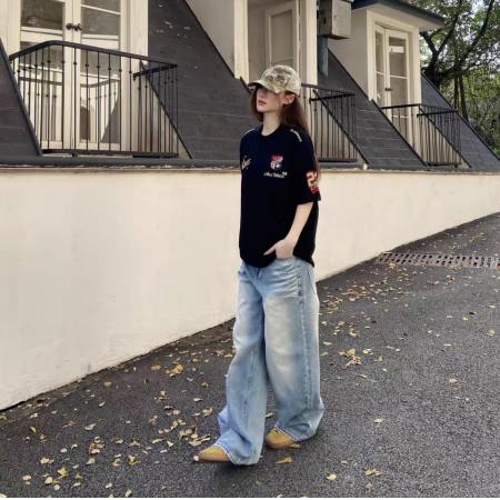 BY12993# 刺绣+内里铺布纯棉精梳紧密短袖t恤女 服裝批發女裝批發服飾貨源