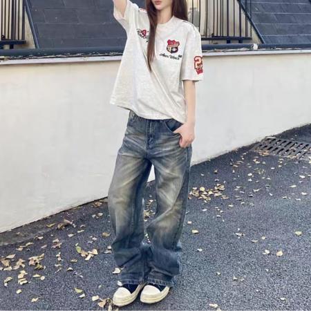 BY12993# 刺绣+内里铺布纯棉精梳紧密短袖t恤女 服裝批發女裝批發服飾貨源