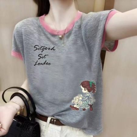 夏季新款竹节棉短袖印花大码宽松...