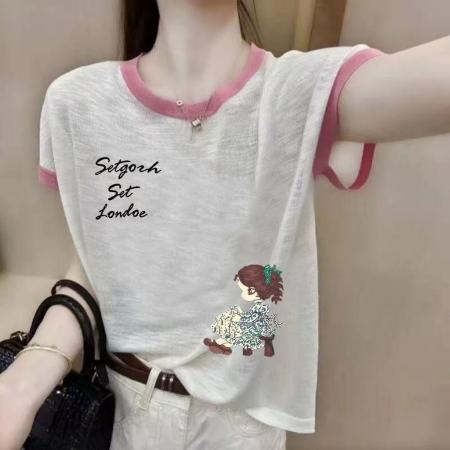 BY12996# 夏季新款竹节棉短袖印花大码宽松百搭休闲圆领上衣T恤 服裝批發女裝批發服飾貨源