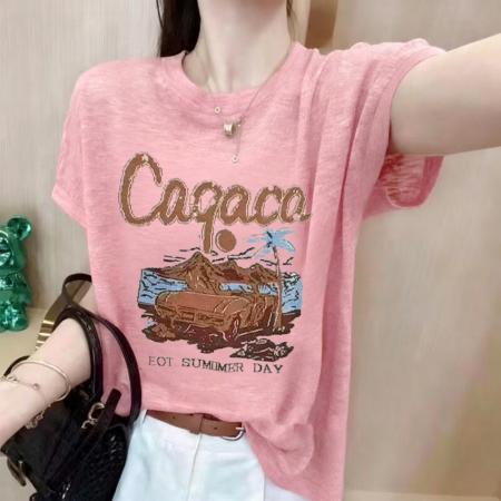 夏季新款竹节棉短袖印花大码宽松...