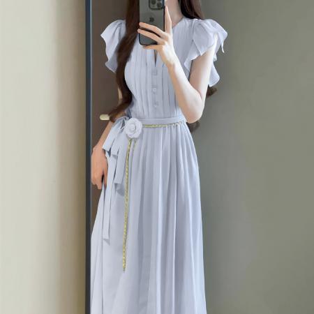 BY13000# 法式小飞袖连衣裙子女夏季新款设计感独特漂亮夏日绝美长裙 服裝批發女裝批發服飾貨源