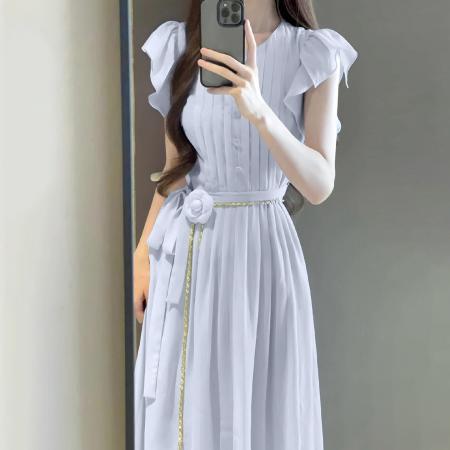 BY13000# 法式小飞袖连衣裙子女夏季新款设计感独特漂亮夏日绝美长裙 服裝批發女裝批發服飾貨源