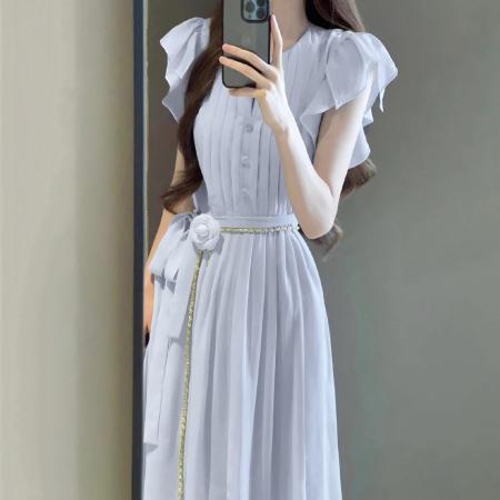 BY13000# 法式小飞袖连衣裙子女夏季新款设计感独特漂亮夏日绝美长裙 服裝批發女裝批發服飾貨源