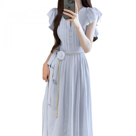 BY13000# 法式小飞袖连衣裙子女夏季新款设计感独特漂亮夏日绝美长裙 服裝批發女裝批發服飾貨源