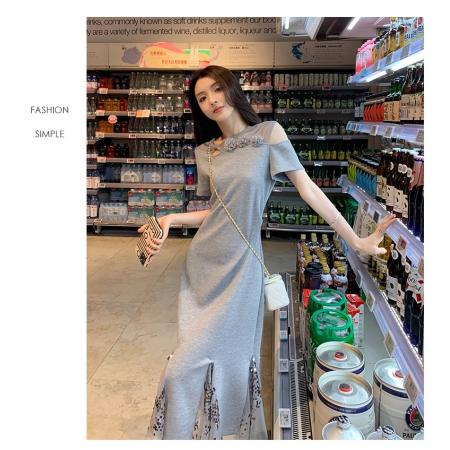 BY13002# 灰色法式露肩连衣裙女夏季显瘦减龄超好看独特漂亮高级感裙子 服裝批發女裝批發服飾貨源