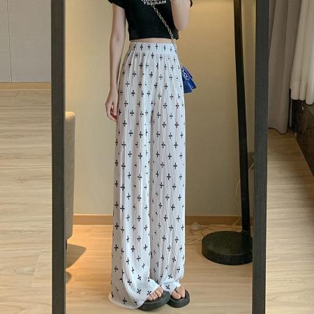 BY13004# 大码裤子百褶高腰显瘦直筒裤子百搭通勤垂感阔腿拖地裤休闲遛弯裤 服裝批發女裝批發服飾貨源