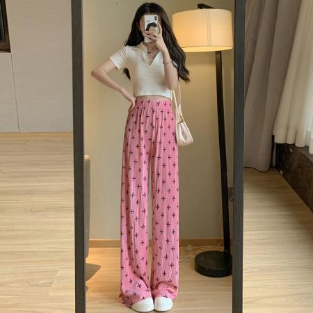 BY13004# 大码裤子百褶高腰显瘦直筒裤子百搭通勤垂感阔腿拖地裤休闲遛弯裤 服裝批發女裝批發服飾貨源