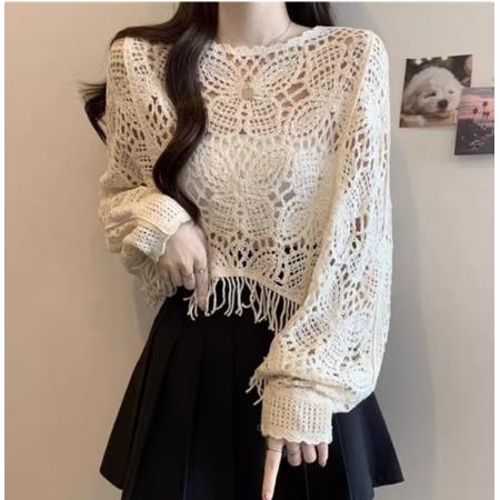 BY13006#个性镂空短毛衣设计感针织上衣2026春夏季流苏潮纯色罩衫