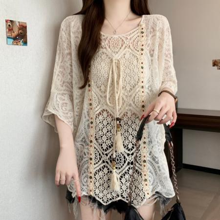 BY13008# 大码胖MM夏季新款波西米亚风镂空刺绣蝙蝠衫短袖上衣 服裝批發女裝批發服飾貨源
