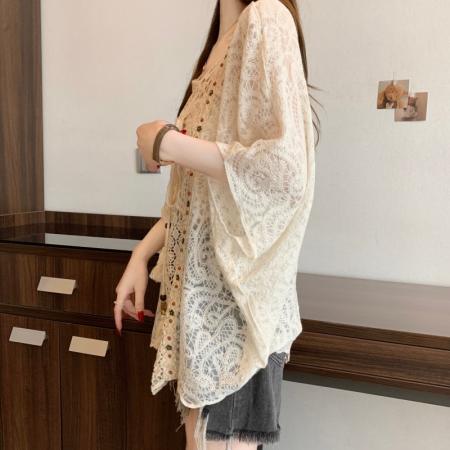 BY13008# 大码胖MM夏季新款波西米亚风镂空刺绣蝙蝠衫短袖上衣 服裝批發女裝批發服飾貨源