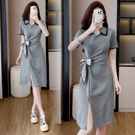 BY13010# 夏季新款胖MM设计感短袖洋气减龄气质连衣裙时尚显瘦裙子 服裝批發女裝批發服飾貨源