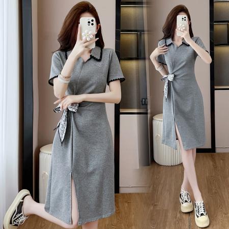 BY13010# 夏季新款胖MM设计感短袖洋气减龄气质连衣裙时尚显瘦裙子 服裝批發女裝批發服飾貨源