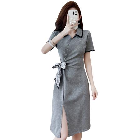 BY13010# 夏季新款胖MM设计感短袖洋气减龄气质连衣裙时尚显瘦裙子 服裝批發女裝批發服飾貨源