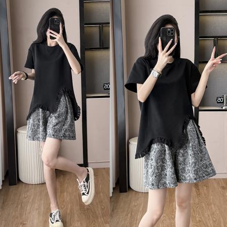 BY13012# 夏季新款时尚显瘦设计感短袖上衣阔腿裙裤洋气显瘦休闲套装 服裝批發女裝批發服飾貨源