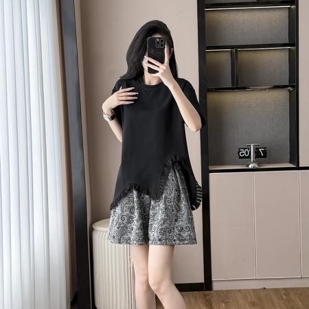 BY13012# 夏季新款时尚显瘦设计感短袖上衣阔腿裙裤洋气显瘦休闲套装 服裝批發女裝批發服飾貨源