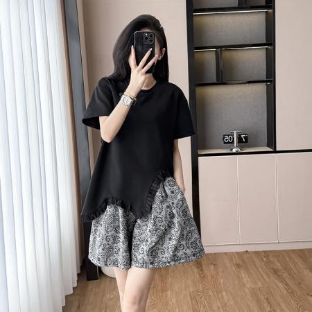 BY13012# 夏季新款时尚显瘦设计感短袖上衣阔腿裙裤洋气显瘦休闲套装 服裝批發女裝批發服飾貨源