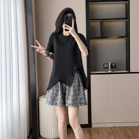 BY13012# 夏季新款时尚显瘦设计感短袖上衣阔腿裙裤洋气显瘦休闲套装 服裝批發女裝批發服飾貨源
