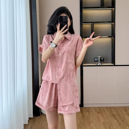 BY13013# 夏季新款胖妹妹港风休闲套装时尚衬衫+短裤两件套套装 服裝批發女裝批發服飾貨源