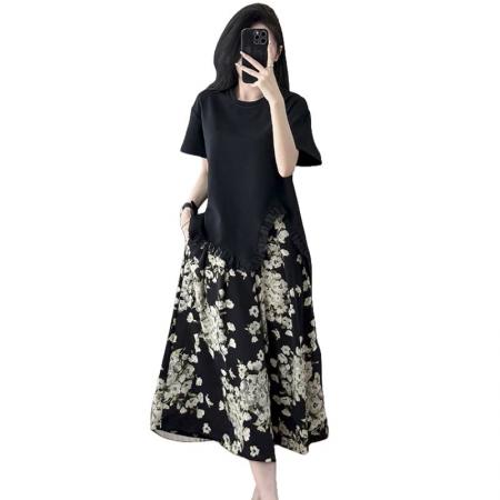 BY13014# 大码女装夏季新款时尚显瘦流苏短袖上衣碎花阔腿裙裤两件套装 服裝批發女裝批發服飾貨源