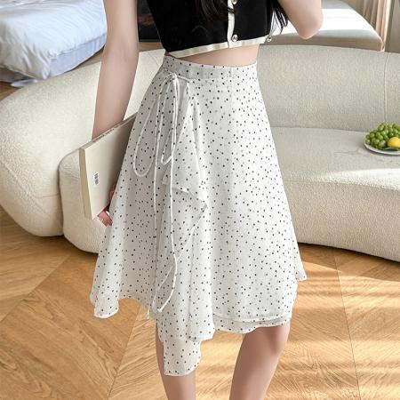 BY13016# 春夏款款甜美波点半身裙女不规则中长款a字裙子 服裝批發女裝批發服飾貨源