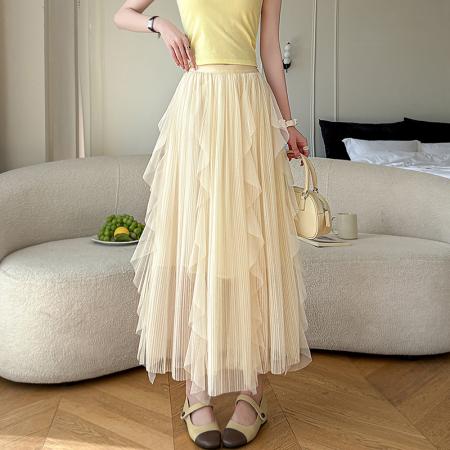 BY13017# 春夏款A字中长裙荷叶边中长款纱裙超仙半身裙 服裝批發女裝批發服飾貨源