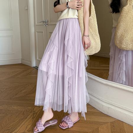 BY13017# 春夏款A字中长裙荷叶边中长款纱裙超仙半身裙 服裝批發女裝批發服飾貨源