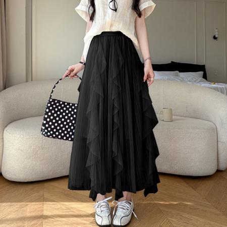 BY13017# 春夏款A字中长裙荷叶边中长款纱裙超仙半身裙 服裝批發女裝批發服飾貨源