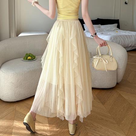 BY13017# 春夏款A字中长裙荷叶边中长款纱裙超仙半身裙 服裝批發女裝批發服飾貨源