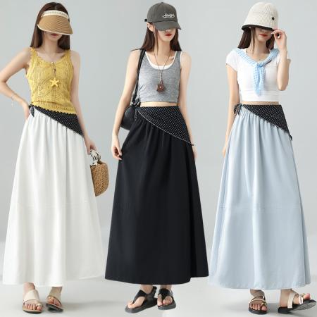 BY13023# 新款韩系简约文艺高腰显瘦日常韩版宽松休闲半身裙女配丝巾 服裝批發女裝批發服飾貨源