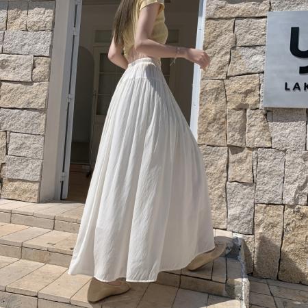 BY13024# 新款夏季纯色a字大摆飘逸感天丝褶皱绑带半身裙a字中长裙女 服裝批發女裝批發服飾貨源