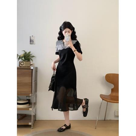 BY13025# 大码女装夏季新款法式气质显瘦简约洋气百搭胖MM连衣裙 服裝批發女裝批發服飾貨源