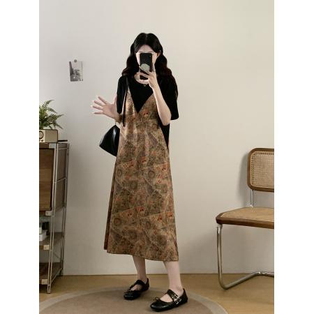 BY13028# 大码女装夏季新款法式复古轻奢洋气假两件宽松显瘦连衣裙 服裝批發女裝批發服飾貨源