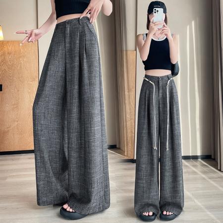 BY13034# 夏季新款时尚麻棉垂感显瘦直筒休闲阔腿西装裤 服裝批發女裝批發服飾貨源