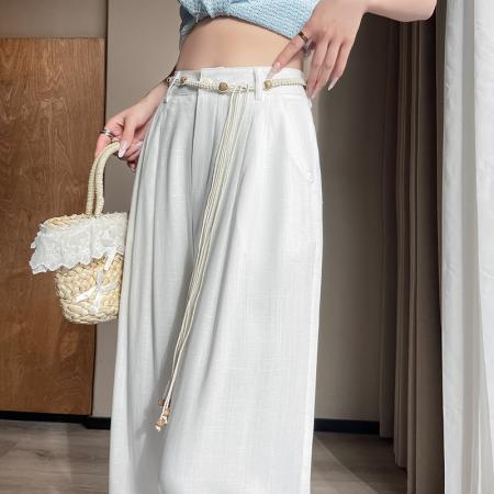 BY13034# 夏季新款时尚麻棉垂感显瘦直筒休闲阔腿西装裤 服裝批發女裝批發服飾貨源