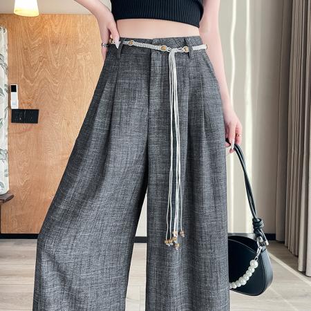 BY13034# 夏季新款时尚麻棉垂感显瘦直筒休闲阔腿西装裤 服裝批發女裝批發服飾貨源