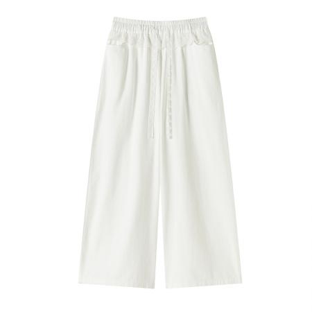 BY13036# 蕾丝拼接洗水棉阔腿裤女夏季新款高腰显瘦慵懒垂感休闲裤 服裝批發女裝批發服飾貨源